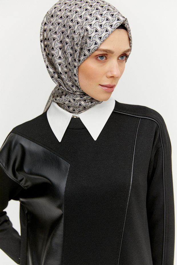 Suni Derili Asimetrik Örme Tunik - 4