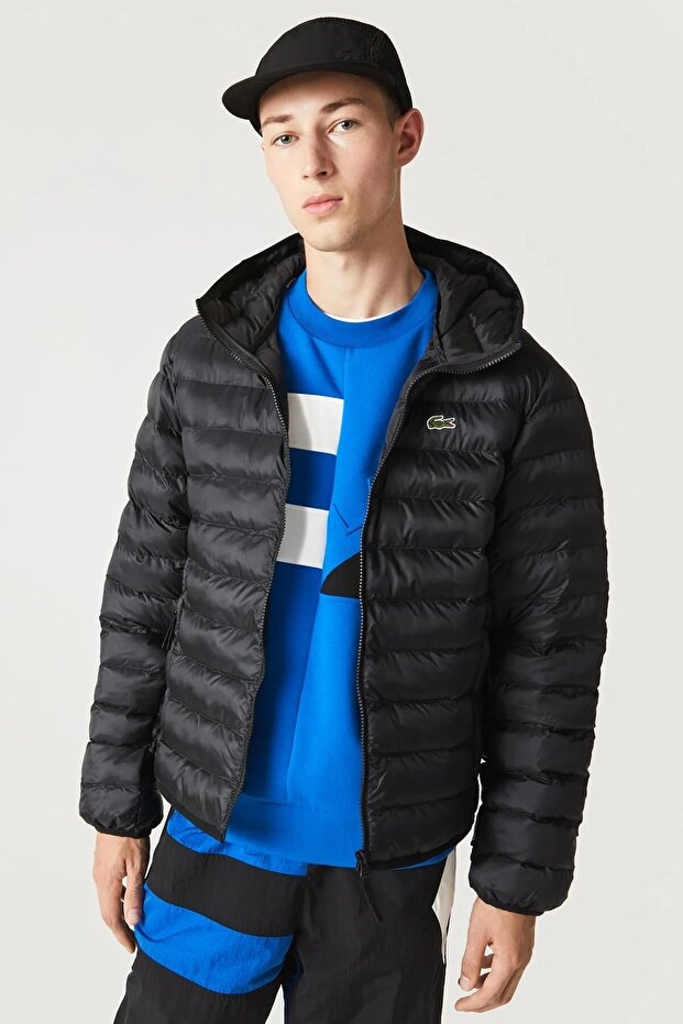 سترة Syntehic Fill Jacket Sabit بغطاء رأس للرجال سترة منفوخة باللون الأسود