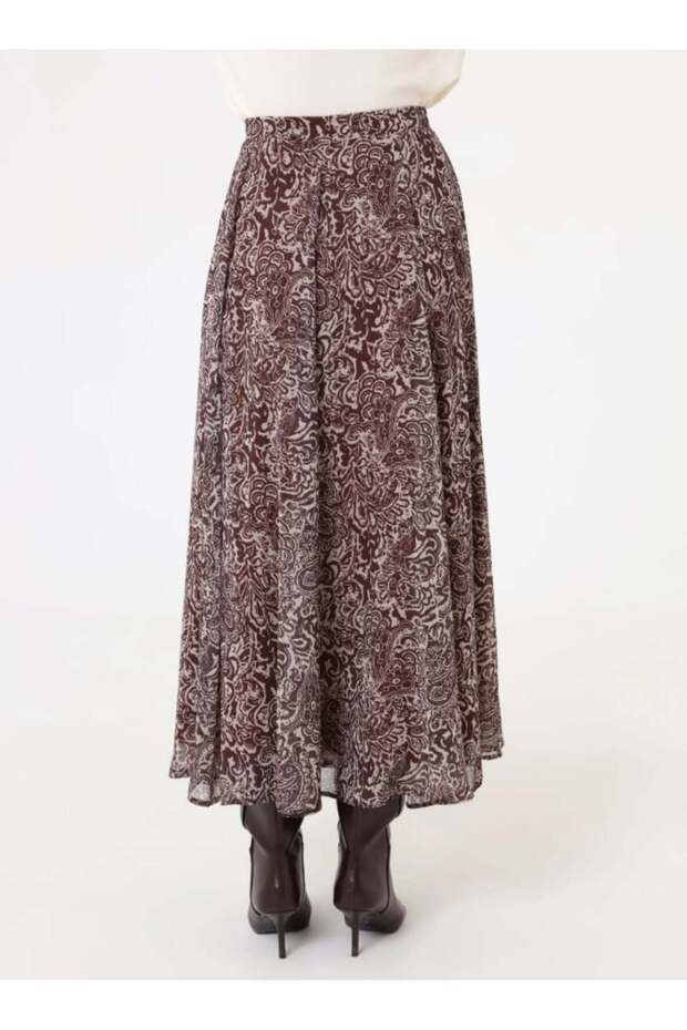 تنورة شيفون منقوشة - بنقشة بنية - - 5