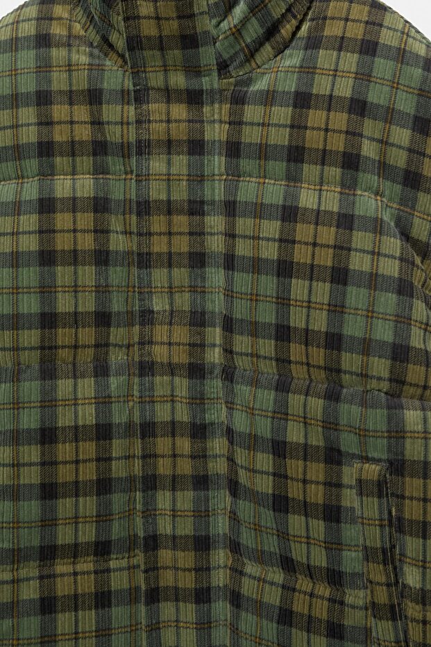 Kareli kadife şişme ceket - 7