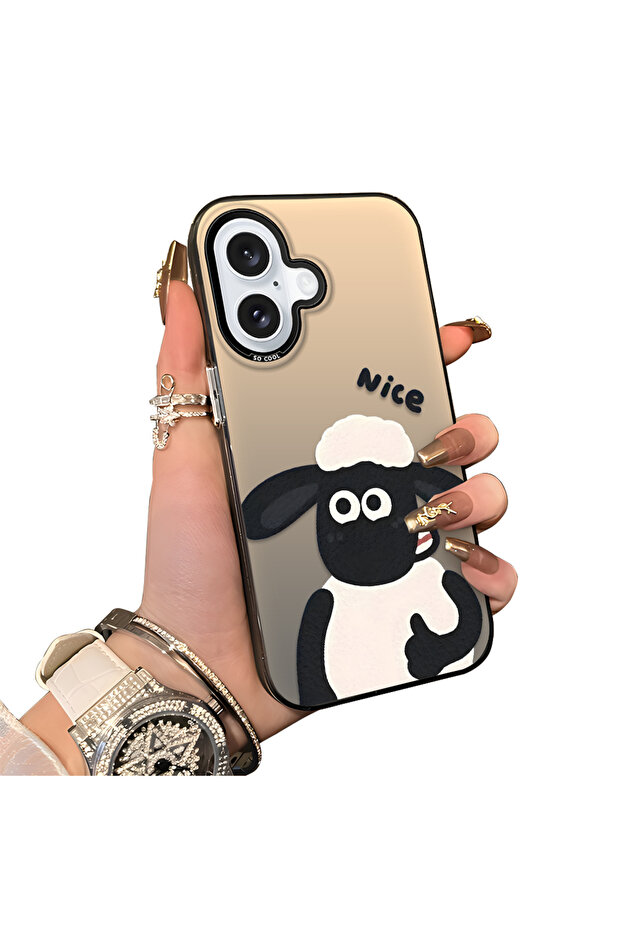 غطاء سيليكون متوافق مع آيفون 16 بحافة صلبة ومضاد للسقوط بنمط الخروف - 3