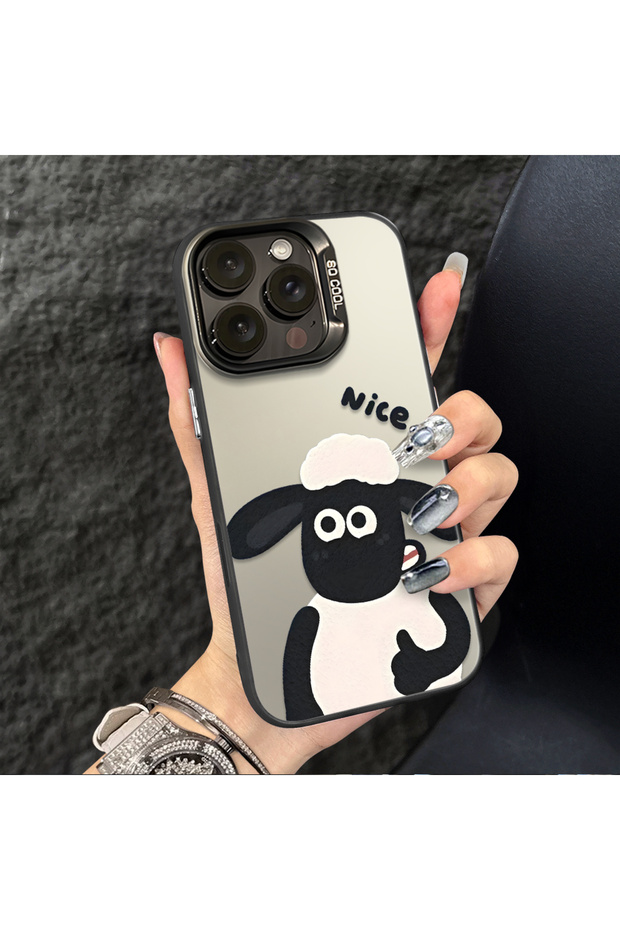 غطاء سيليكون متوافق مع آيفون 16 برو بحافة صلبة ومضاد للسقوط بنمط الخروف - 7