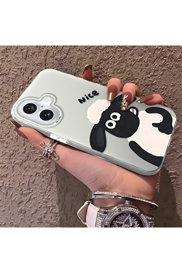 غطاء سيليكون متوافق مع آيفون 16 بحافة صلبة ومضاد للسقوط بنمط الخروف - 2