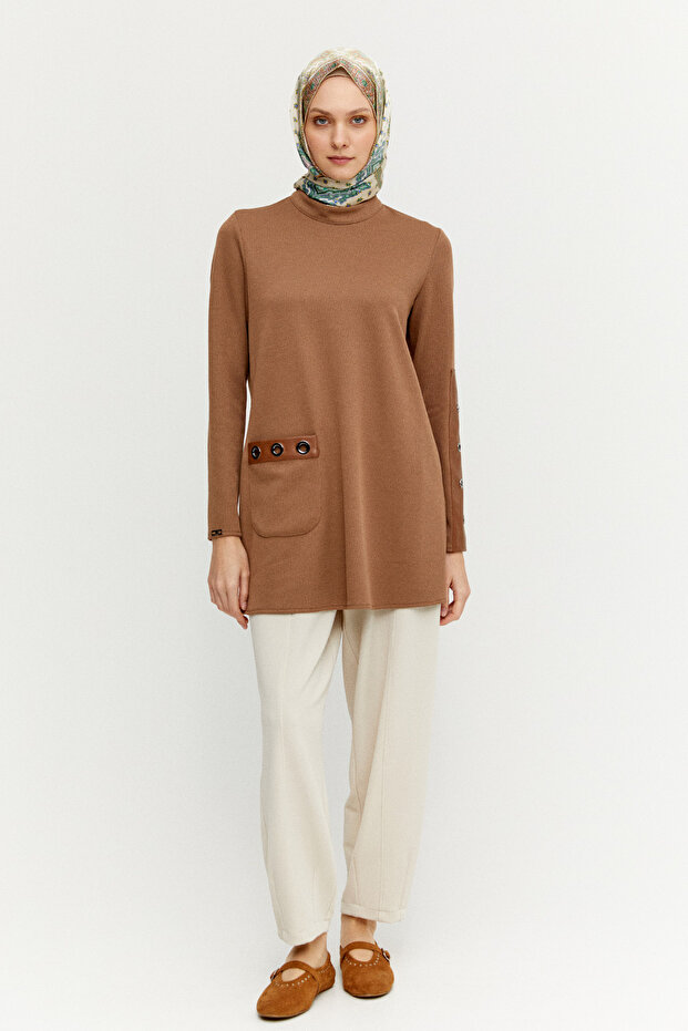 Hakim Yaka Kuşgözlü Örme Tunik - 1
