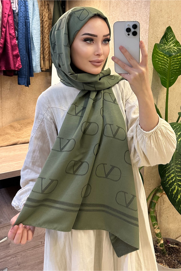 V Desenli Çift Taraflı Kaşmir İpek Şal - 1