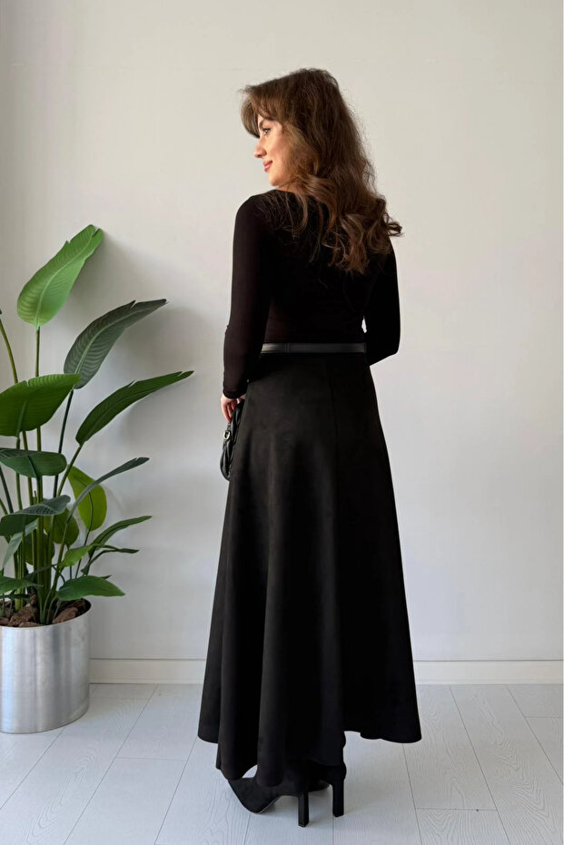 Fustă lungă din piele întoarsă, tip clopot - 3