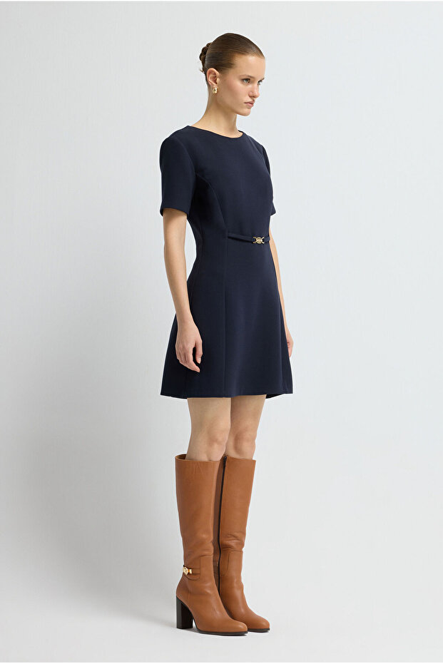 Toka Detaylı Mini Elbise - 4