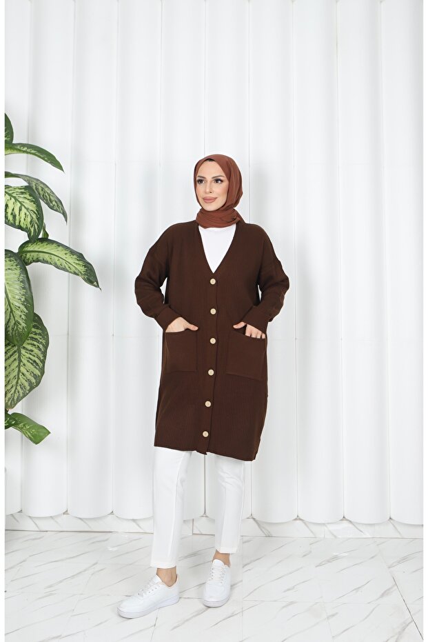 Corded Fabric Knitwear Pocket Cardigan