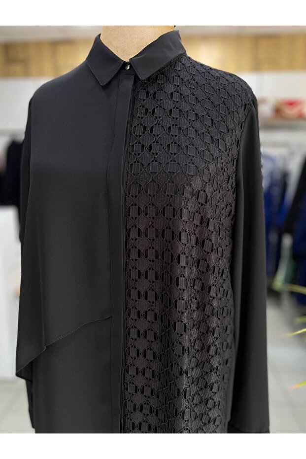 Siyah Dantel Detaylı Tunik - 2