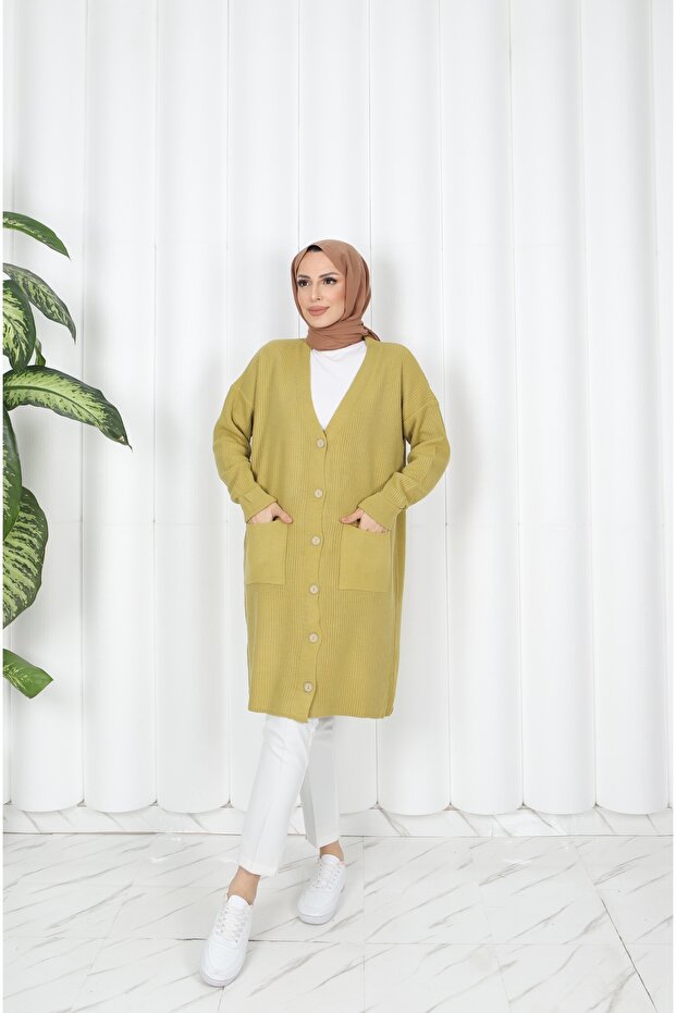 Corded Fabric Knitwear Pocket Cardigan
