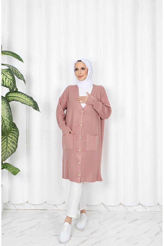 Corded Fabric Knitwear Pocket Cardigan