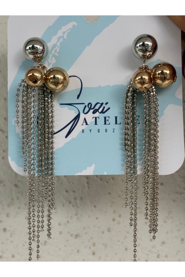 Top Detailed Chain Dangle Steel Earrings