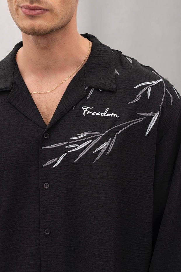 Oversize Gömlek Freedom Çiçek Siyah - 2