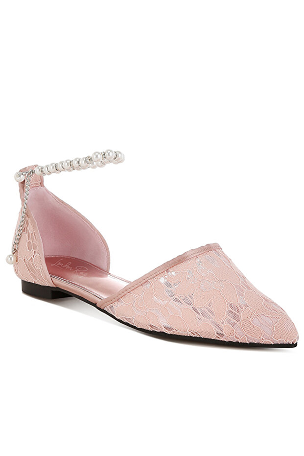 Women Pearl & Rhinestone Strap Flat Sandals in Blush