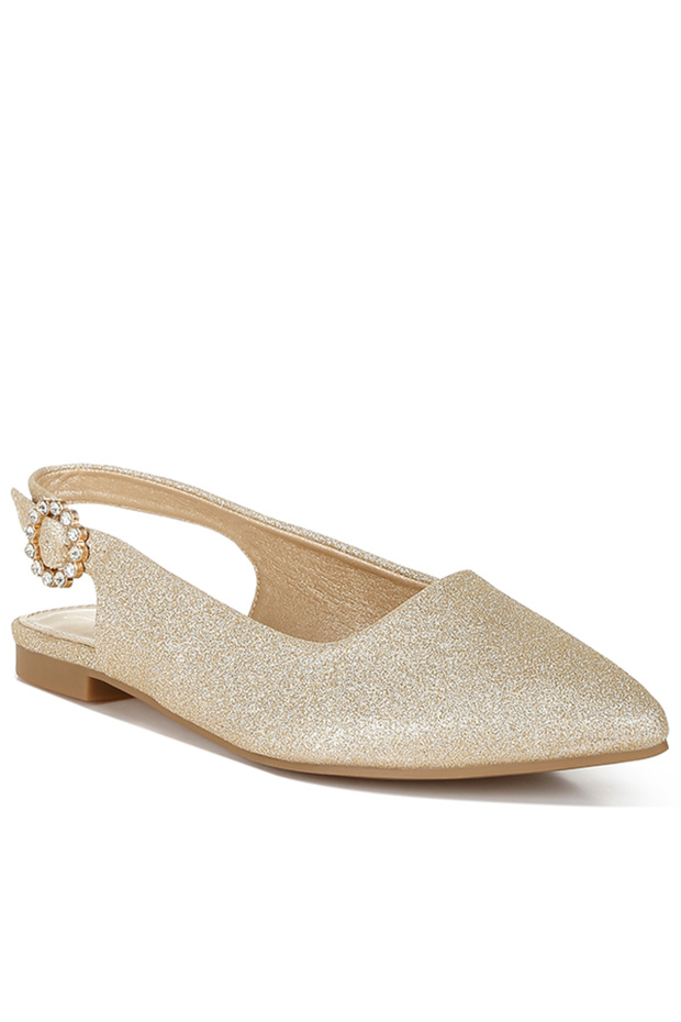 Women Glitter Slingback Flat Sandals in Gold