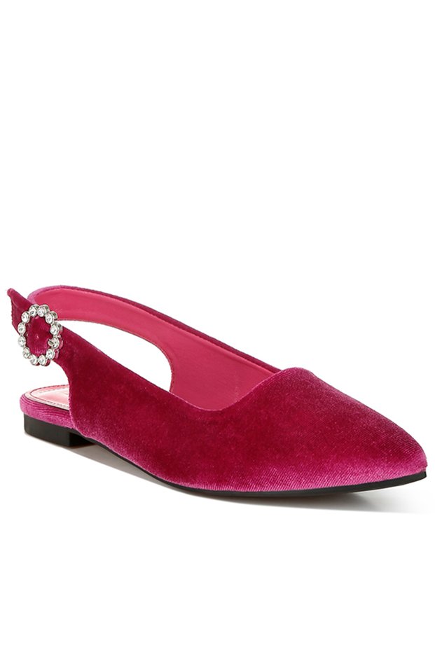 Women Velvet Slingback Flat Sandals in Fuchsia