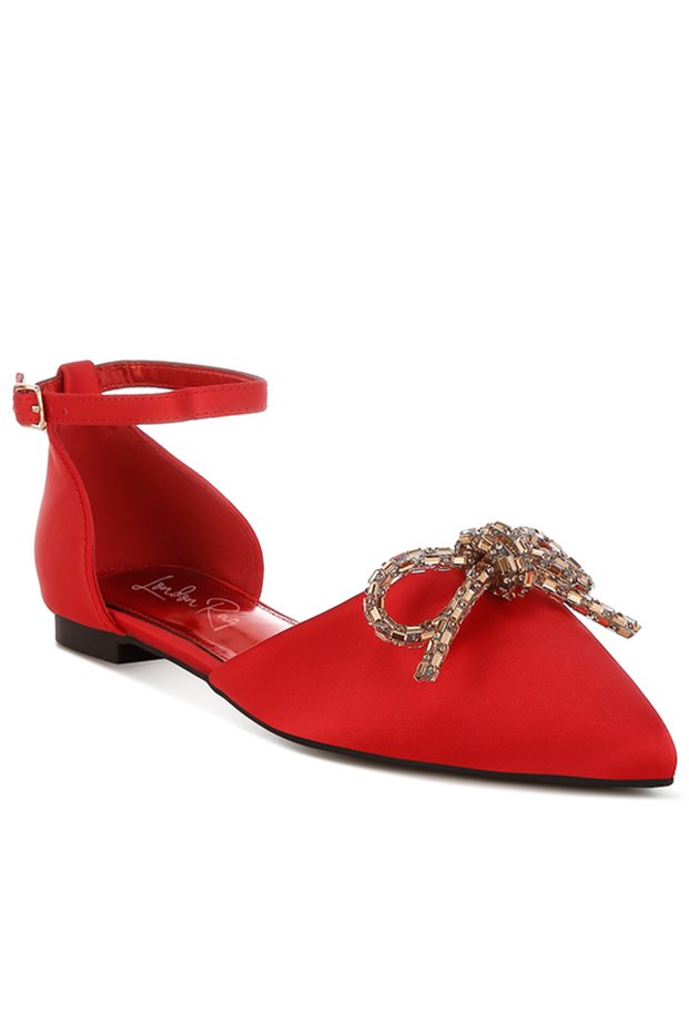 Women Rhinestone Detail Bow Flat Sandals in Gold