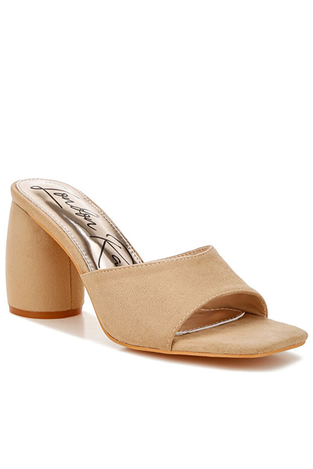 Women Round Heel Microfiber Sandals in Beige