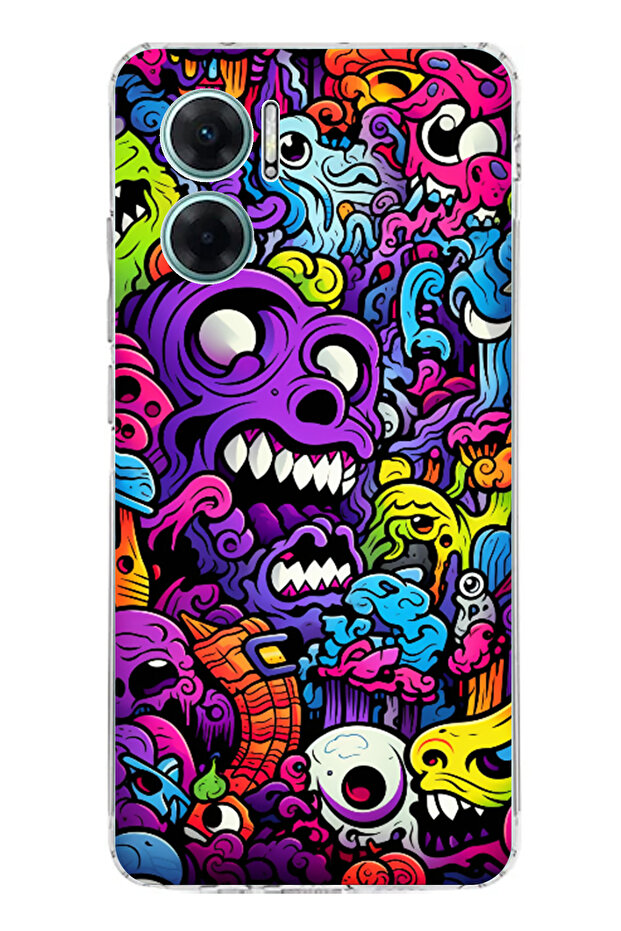 حافظة سيليكون متوافقة مع هاتف Redmi Note 11E من Psychedelic Colorful Monsters مطبوع - 1