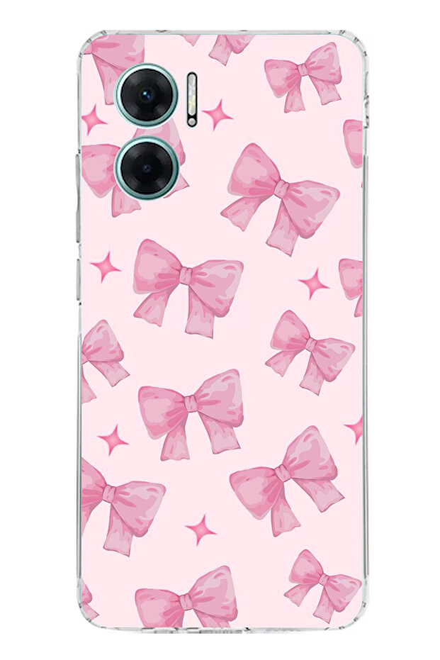 Redmi Note 11E Compatible Pink Bows Printed Silicone Case - 1