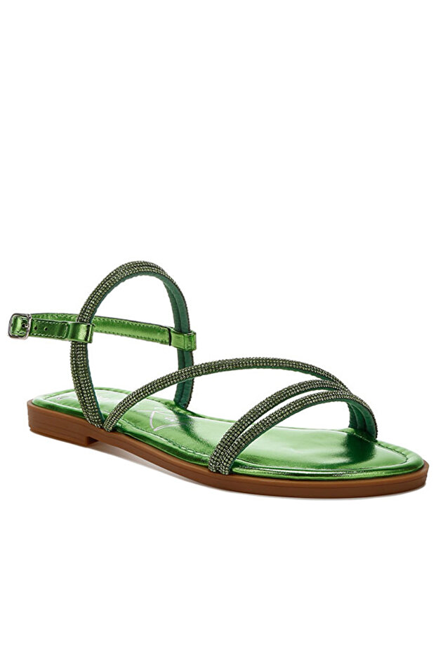 Women Rhinestone Strappy Flat Sandals in Green