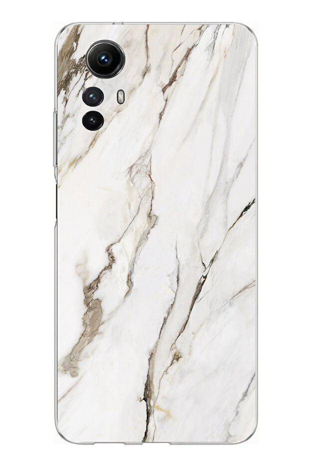 حافظة سيليكون متوافقة مع ريدمي نوت 12S باللون الأبيض الرخامي مطبوع - 1