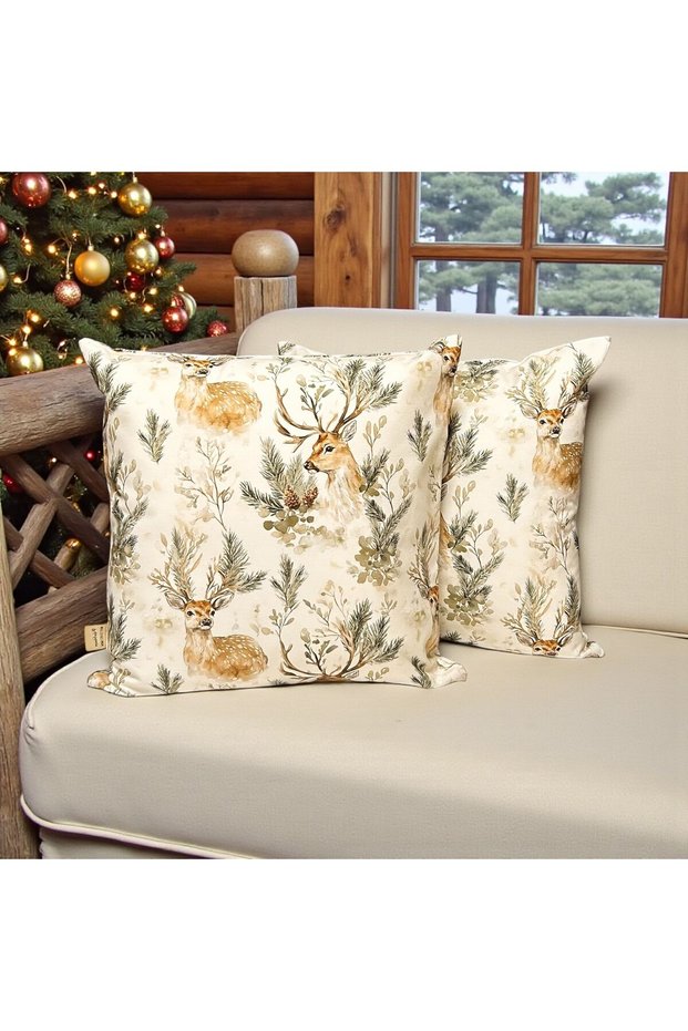 Christmas Themed Deer Throw Pillow Cover Set of 2 with Zipper