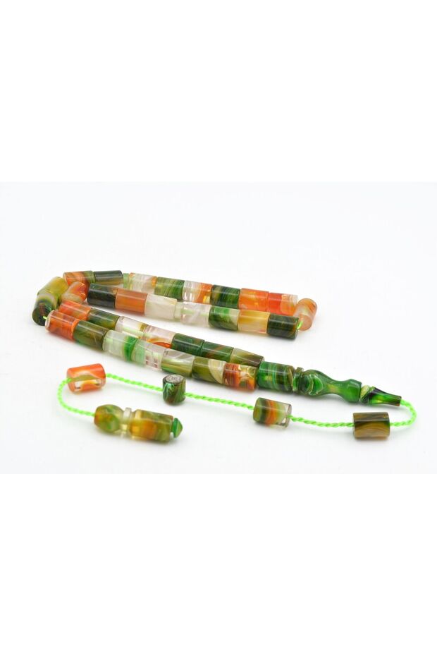 Halil Usta Signature Cut Model Wrist-Length Orange Green Crimped Amber Prayer Beads