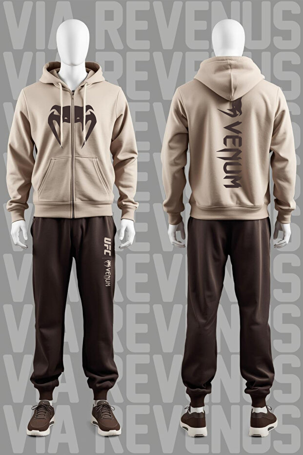 Ufc Printed Zippered Hooded Tracksuit Set