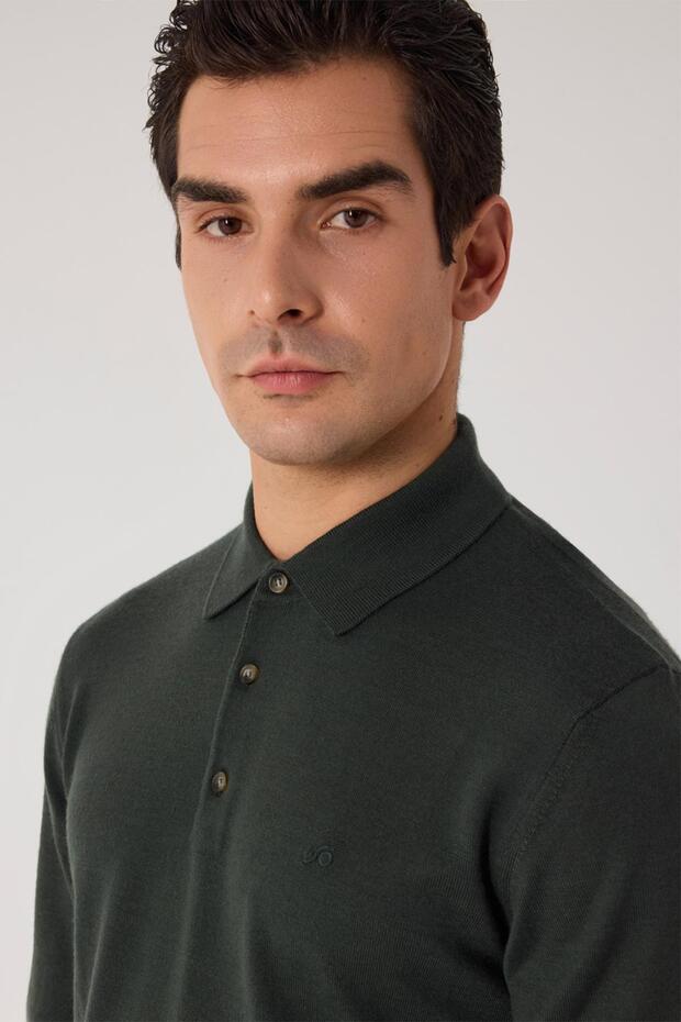 POLO YAKA DÜĞMELİ BASİC TRİKO KAZAK Haki - 1