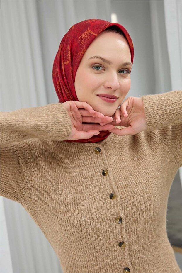وشاح ناعم من القطن والبوليستر بنمط أوراق الشجر باللون الأزرق البترولي 90*90