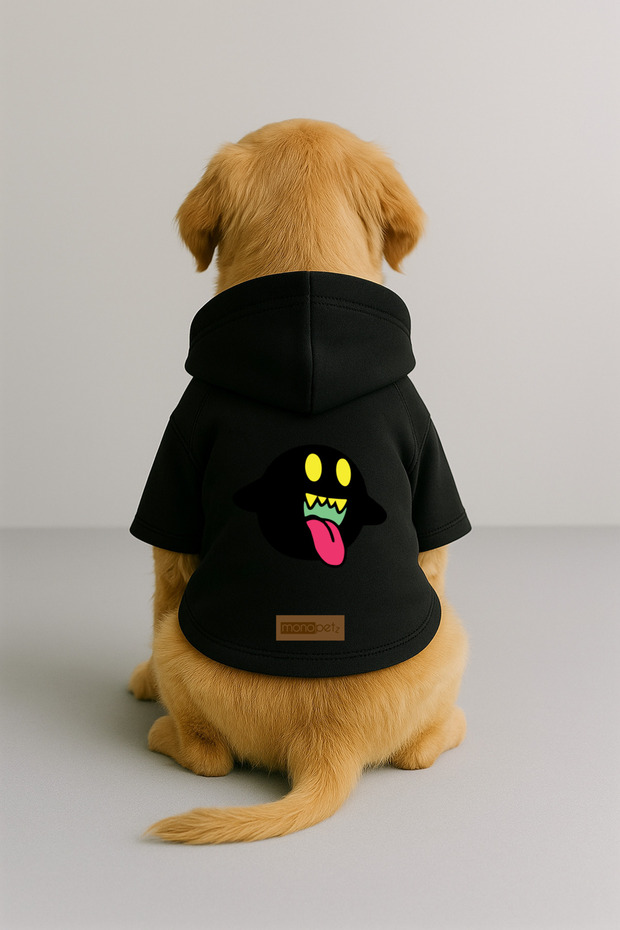 Printed Dog and Cat Clothing & Dress with Fleece Inside - Black Color K Hooded Hoodie Bc3E5