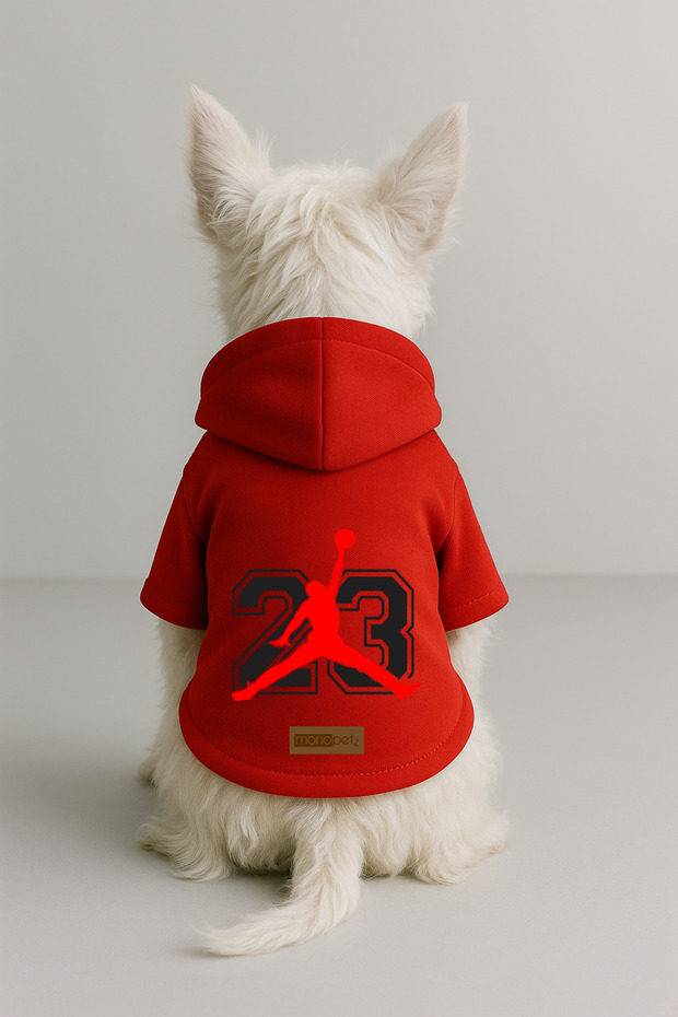 Printed Dog and Cat Clothing & Dress with Fleece Inside - Red Color K Hooded Hoodie B46A1