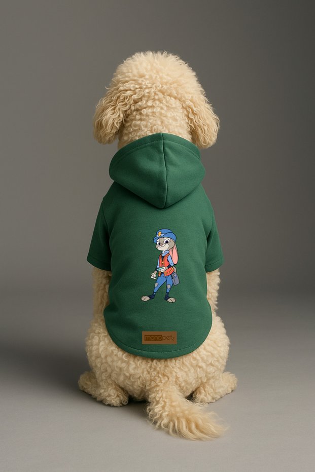 Printed Dog and Cat Clothing & Dress with Fleece Inside - Green Color K Hooded Hoodie B44F4