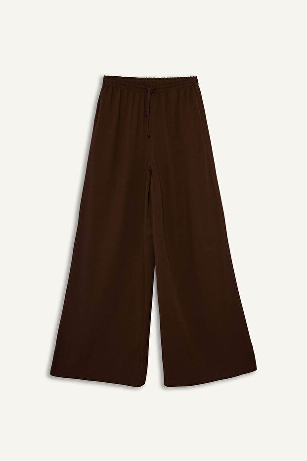 Wide Leg High Waist Linen Blend Brown Women's Trousers E0127Ax/Bn333