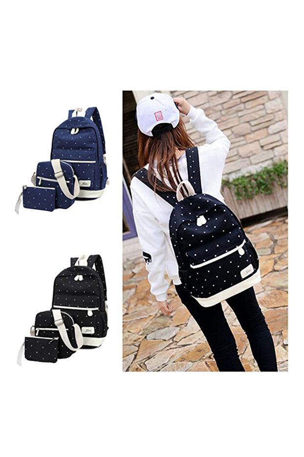 مجموعة حقيبة ظهر مكونة من 3 قطع باللونين الأسود والأبيض - 2