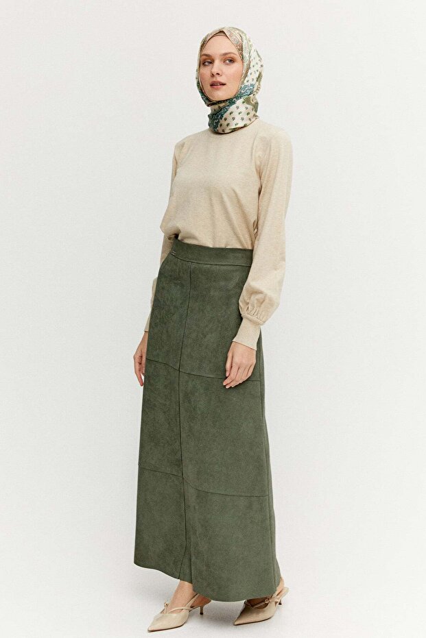 Parçalı Süet Görünümlü Etek - 4