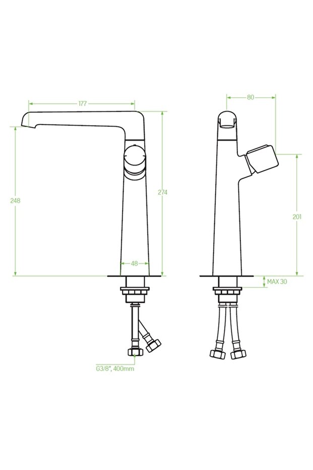 Kitchen faucet, high spout, rectangular, chrome, BAO065D - 2