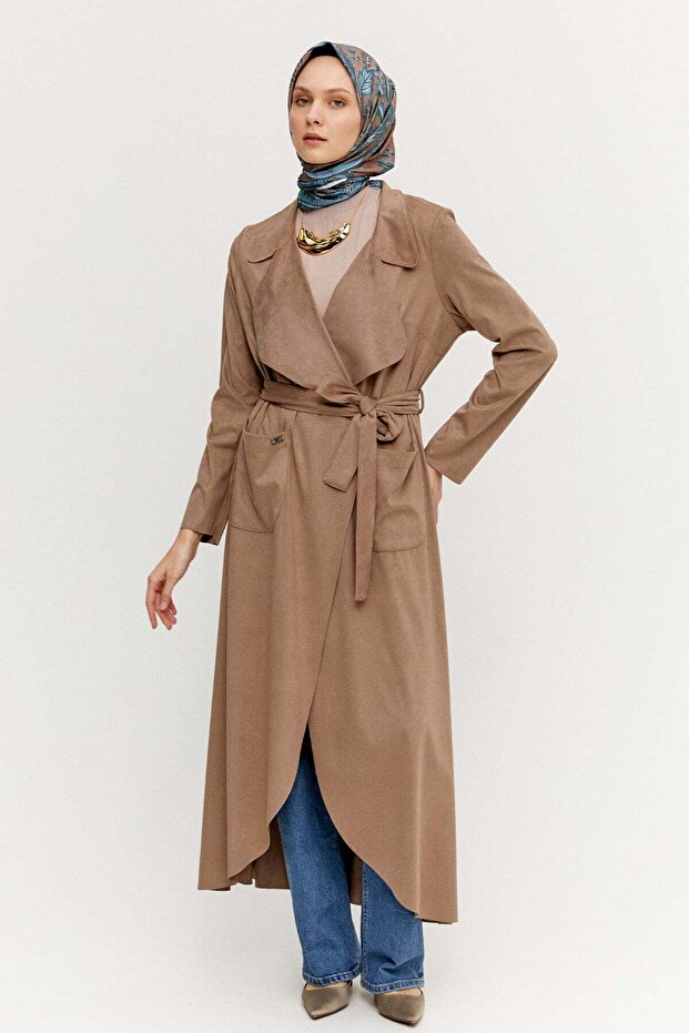 Süet Dokulu Pardesü - 1