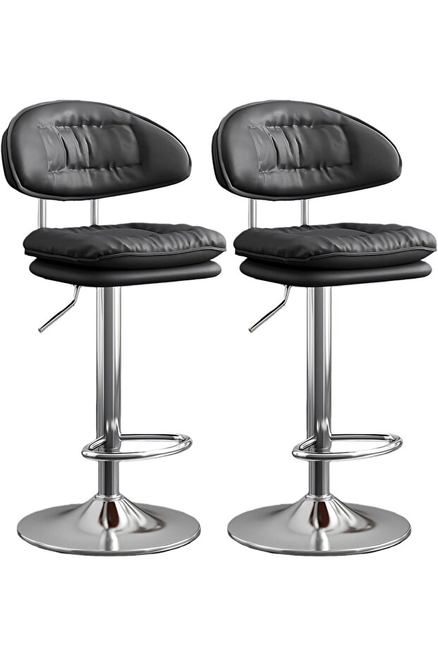 2PCS Adjustable High Back Swivel Bar Stools with Footrest (360°)