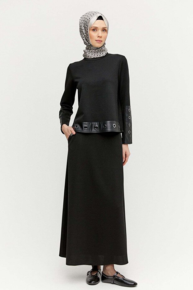 Çift Cepli Örme Etek - 1