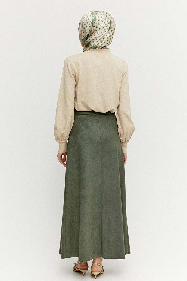 Parçalı Süet Görünümlü Etek - 7