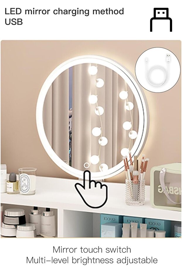 Simple Modern Vanity Table with LED Mirror, 60×40×126 cm (White) - 5