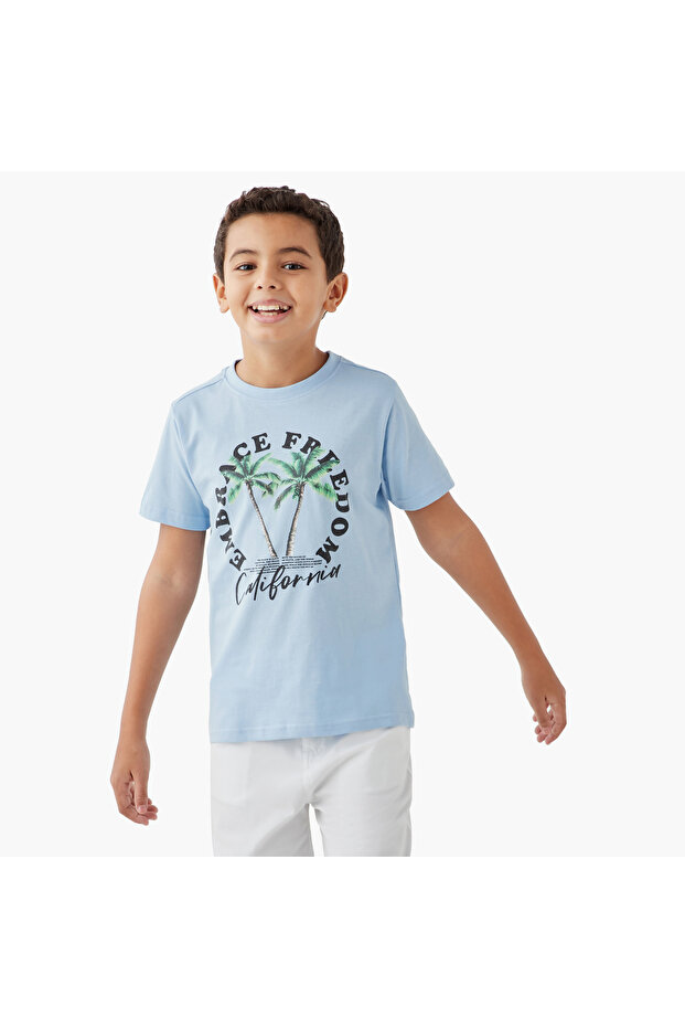 Typographic Print Crew Neck T-shirt with Short Sleeves