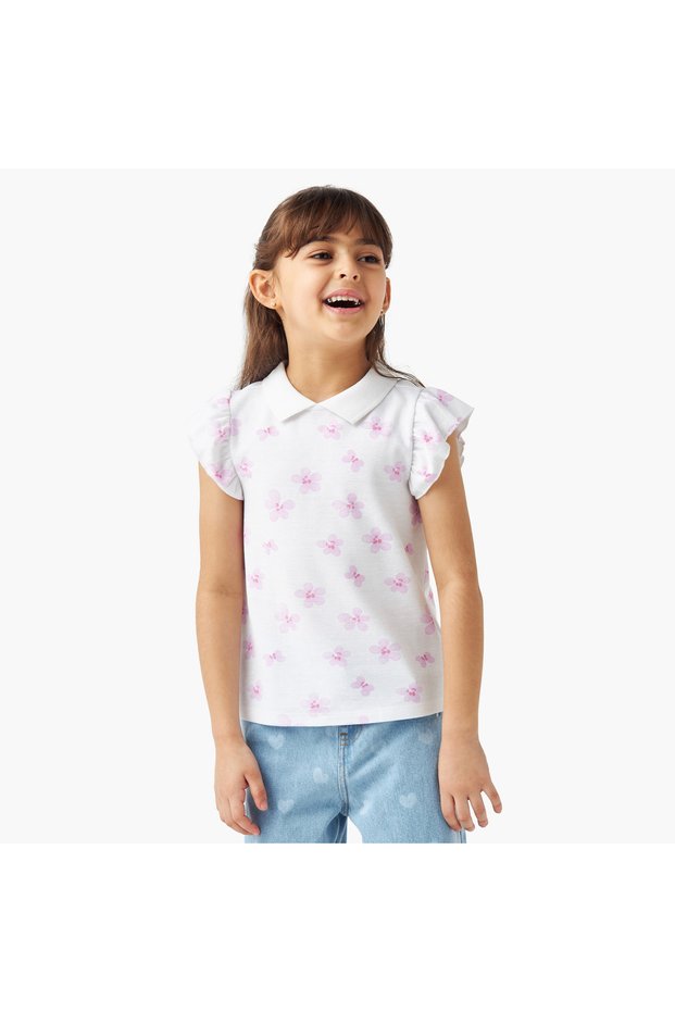 Printed Polo T-shirt with Short Sleeves