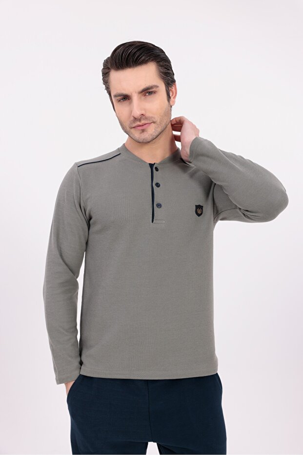 Men's Green Special Design Cotton Winter Long Sleeve Men's Pajama Set
