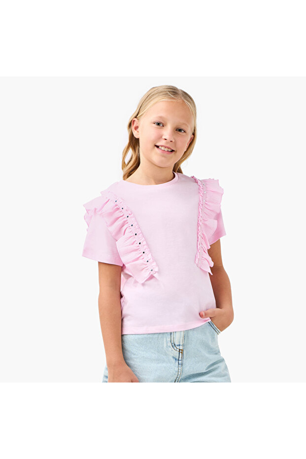 Solid T-shirt with Side Tulle Detail