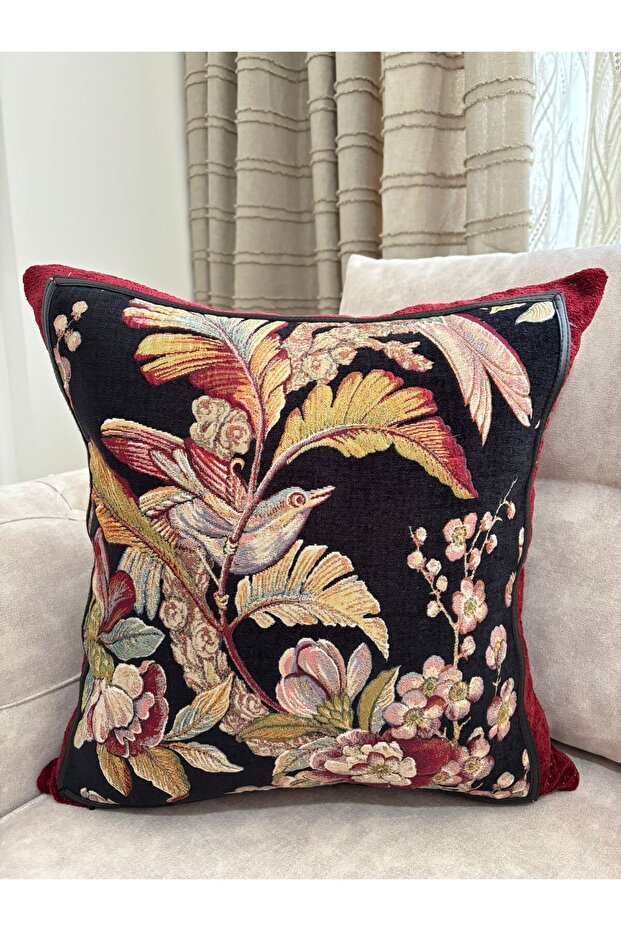 Design Throw Pillow Cover 44 X44 Limited Edition Burgundy Bird Pattern