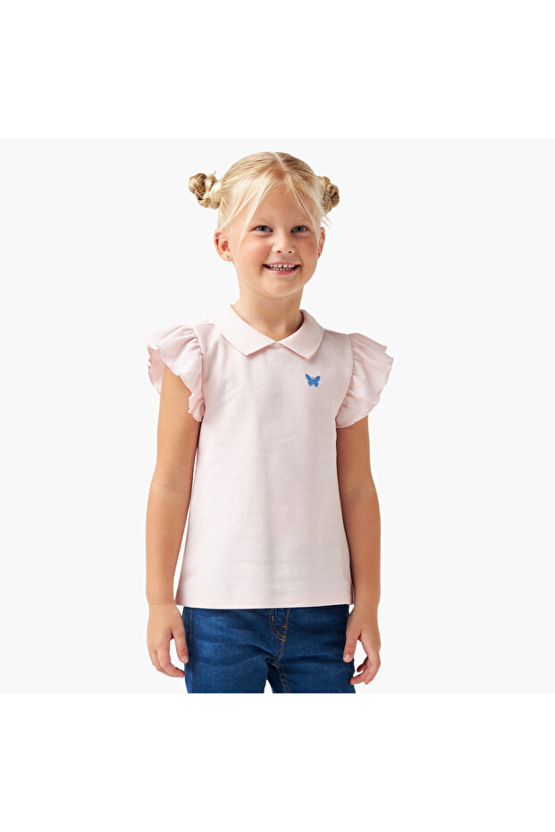 Embroidered Detail Polo T-shirt with Short Sleeves