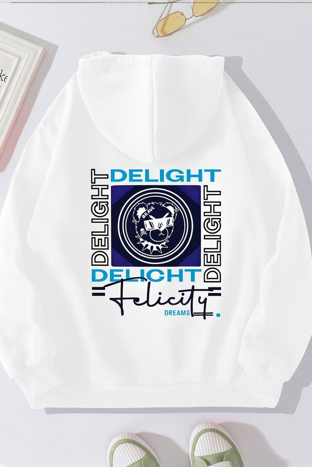 Unisex Oversized Hooded Delight Graphic Printed Comfortable Casual Street Fashion Sweatshirt